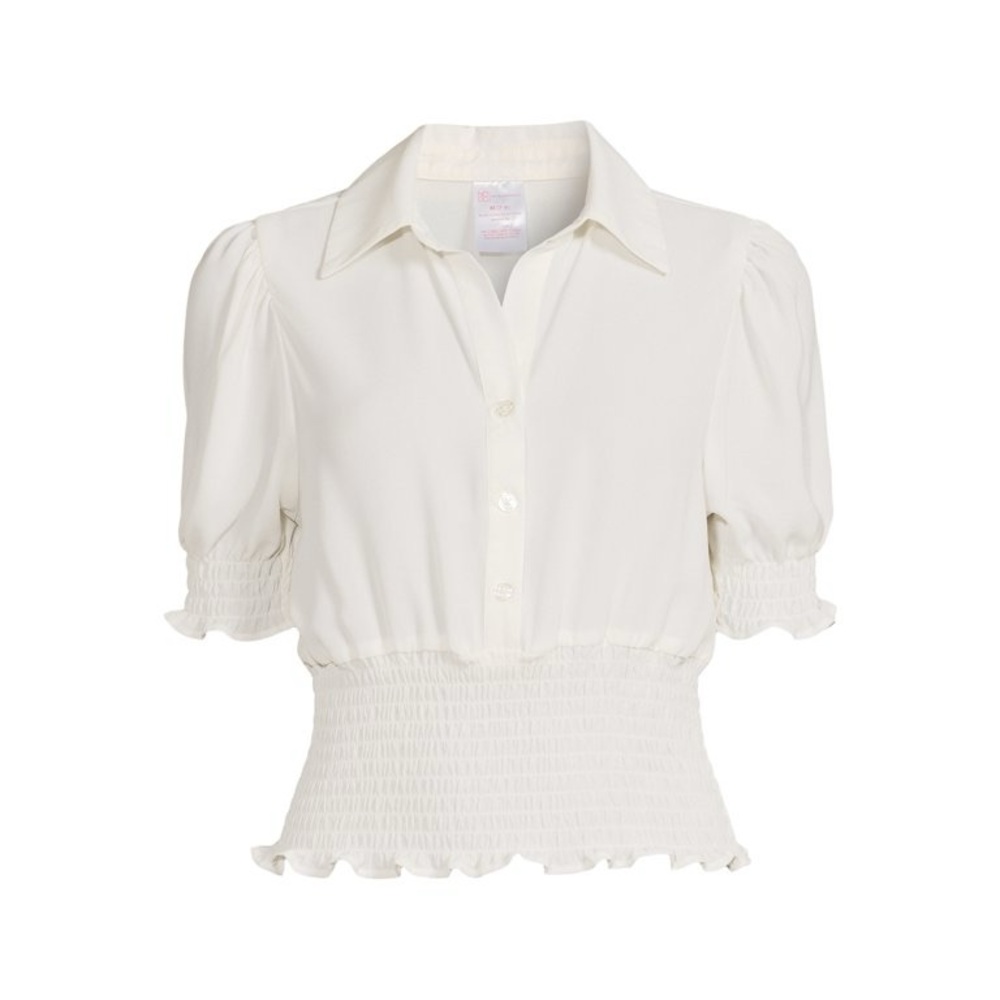 No Boundaries Juniors Smocked Waist Top with Short Sleeves